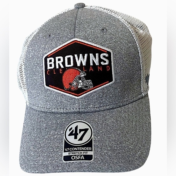 NFL Cleveland Browns‘47 Contender Heathered GreyWhite Cap Flex Fit Mens OSFA NWY - Picture 2 of 11